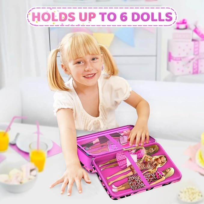 LININYHAO Carrying Case Compatible with Barbie Dolls 12-Inch,Case to Hold Dolls and Clothes, Much Pocket for Doll’s Clothes, Accessories, Fits 6 Dolls & Accessories,Bag Only (4-Leopard Print)
