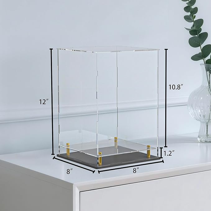 Acrylic Display Case with Floating Shelf & Thick Base – UV-Protected Collectible Showcase for Souvenirs, Figurines, and Memorabilia (8" Lx8 Wx12 H)
