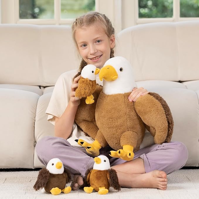 6Pcs Bald Eagle Plush Toy, Mother Eagle Stuffed Animal with 3 Baby Eagles & 2 Eggs, 16" Cute Soft Stuffed Hawk Plushie for Girls Boys Kids, Christmas Birthday Gift for Bird Lovers
