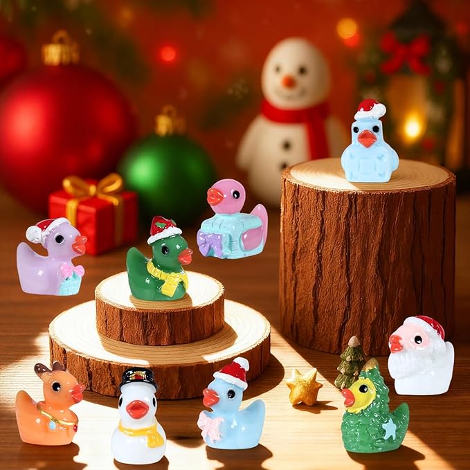 54 PCS Tiny Ducks Mini Resin Christmas Ducks Miniature Colorful Figures Ornament for Xmas, Craft, Dollhouse, Slime, Home Decorations (Christmas 3)