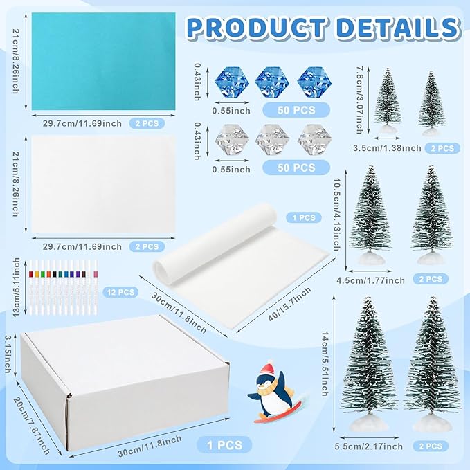 Entollar 40 Pcs Arctic Animal Figurines Set, Complete School Projects Polar Animals Diorama Kit with Bear, Penguin, Fox, Walrus, Reindeer, Trees & Fake Ice, Preschool Educational Toys Birthday Gift