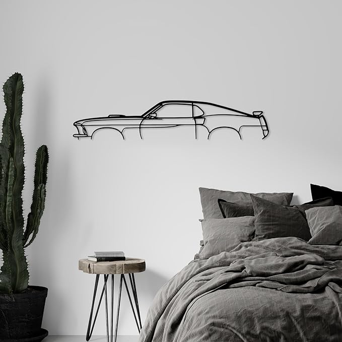 DecoSoul Mustang Metal Car Wall Art, Sports Car, Automotive Silhouette Line Decoration, Minimalist Sculpture for Garage, Indoor Outdoor Wall Hanging, Gift for Boyfriend (Black - 35 x 9.6” inch)
