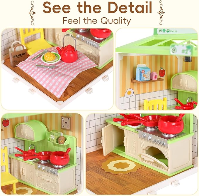 DIY Miniature House Play Kit, Playhouse Toys for Boys and Girls, Home Scene Toys, Suitable for Children Aged 345678, immersive Experience of Life Scenes (Happy Meals Kitchen)