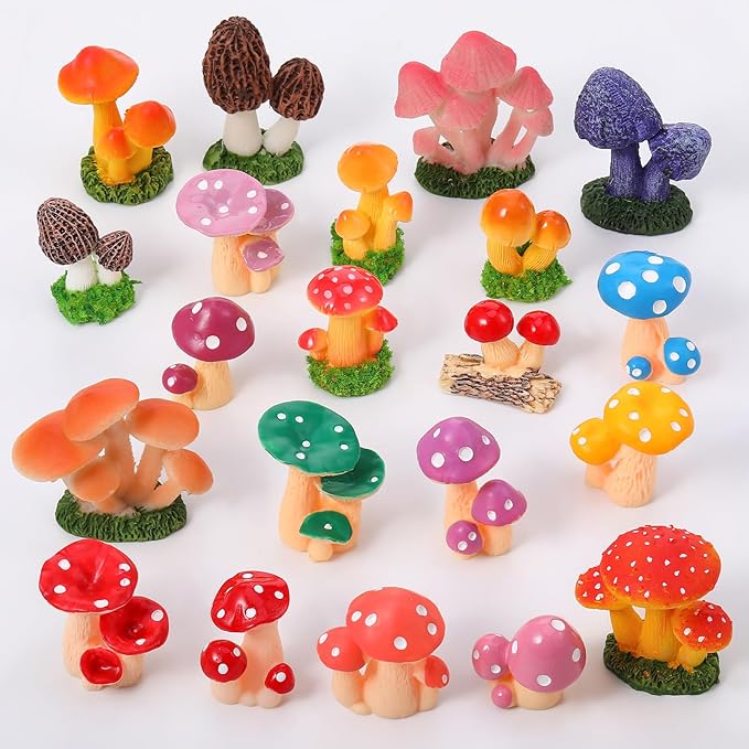 21 PCS Mini Mushrooms Cute Tiny Resin Mushrooms Figures Miniature Little Small Mushroom for Fairy Garden Landscape Bonsai Aquarium Dollhouse Hide Crafts Decor