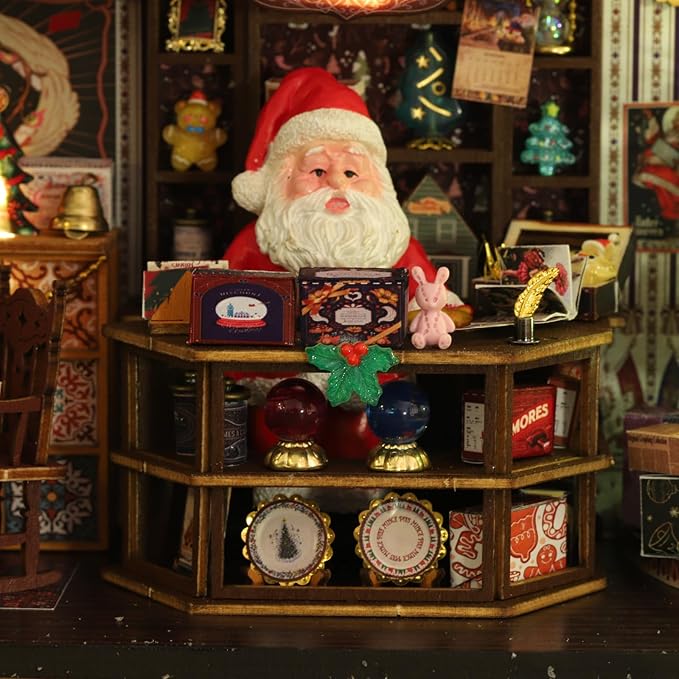 CUTEROOM Miniature House Kits for Adults, Mini Dollhouse Wooden Furniture Kit, DIY Craft Kits Creative Room Tiny House for Decoration- Christmas Wonderland