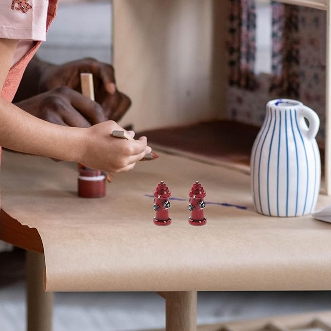 jojofuny 2 Pcs Mini Resin Fire Hydrant, Tiny Fire Hydrant Dollhouse Decor & Firefighter Theme Cake Topper, Miniature Ornament for Party Decor & Micro Landscape