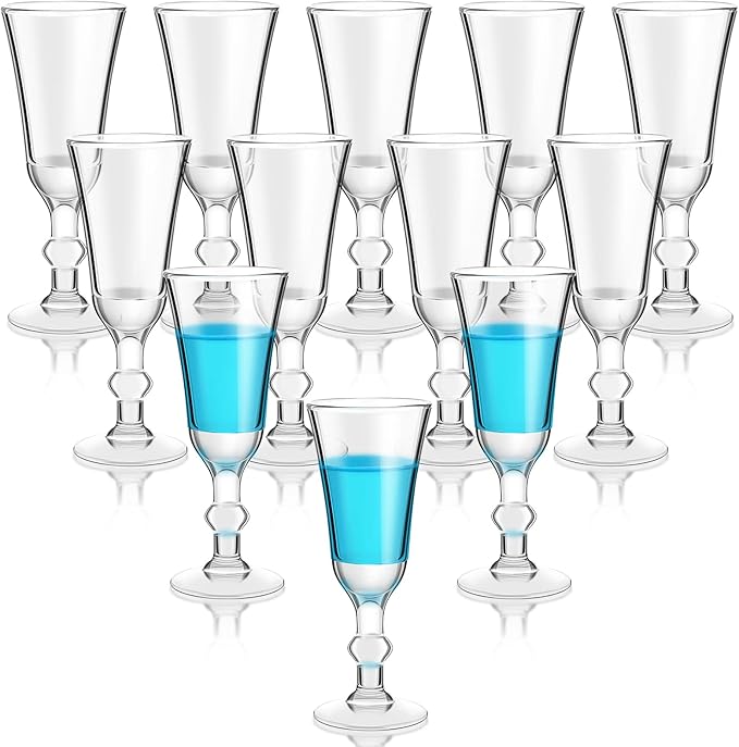 Meanplan 1 oz Shot Glasses with Stem Cordial Mini Wine Cups Limoncello Port Glasses Clear Heavy Base Fancy Shot Small Goblet Cups for Vodka, Cocktail, Liquor for Kitchen Dining(12 Pcs)