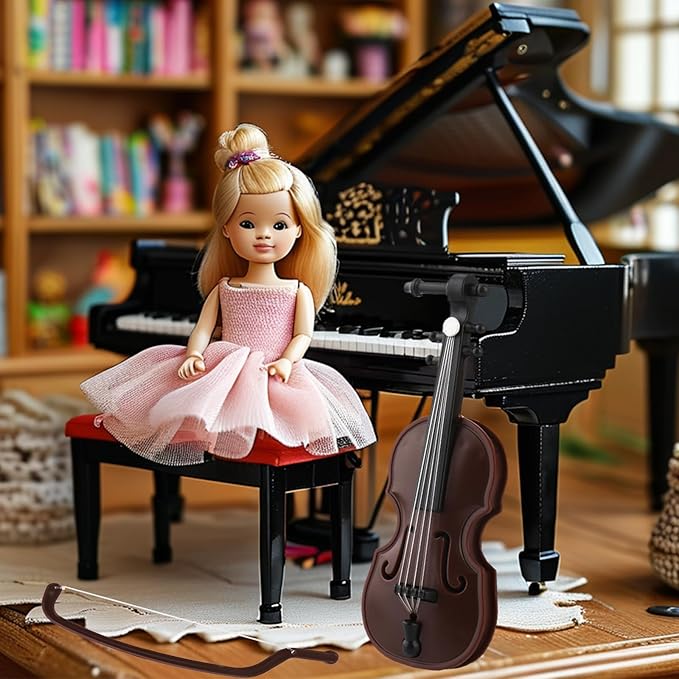 Worlds Smallest Violin Toy, 3.26 Inch Miniature Violin for Dollhouse Accessories, Tiny Desk Decor and Christmas Ornament