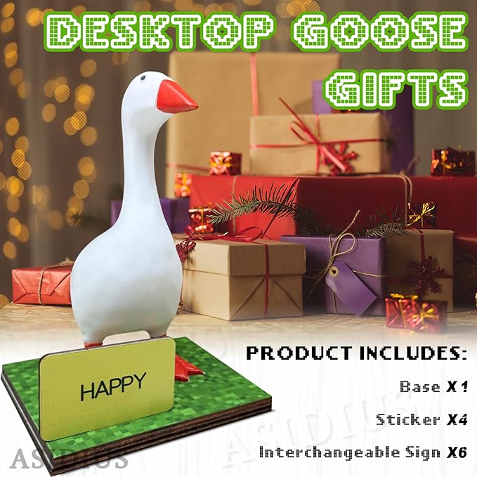 Desk Goose Accessories with 1 Pixel Base & 6 Mood Signs, Funny Desk Decor for Women & Children, Cute Goose Stuff for Christmas Gifts (Accessories Only)