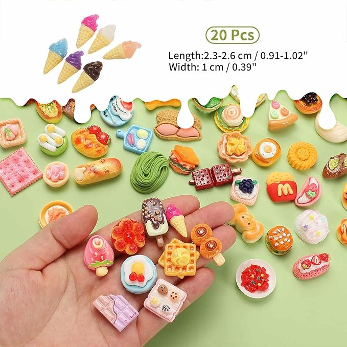Dollhouse Miniature Food, Cute Mixed Colorful Ice Cream Cone Figures Toys Mini Resin Foods Trinkets for Pretend Play Kitchen Cooking Game & Doll House Decor (Mixing Colors, 20pcs)