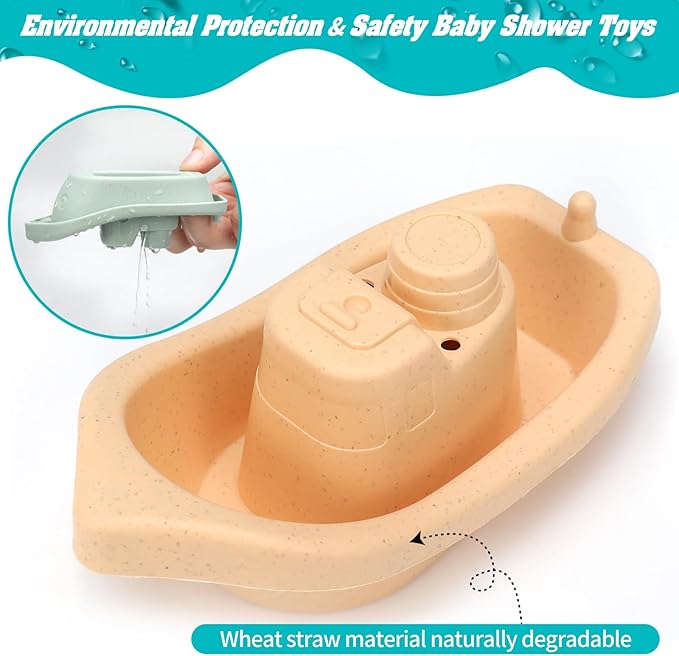 HYSZXUS Bath Toys Floating Boats with Silicone Bathtub Toy,9 PCS Mold Free Baby Bath Toys for Infants 6-12-18 Months,Water Table Toy for Toddlers 1-3,Shower Toys Pool Toys for 1 2 3 4 Boys Girls Kids