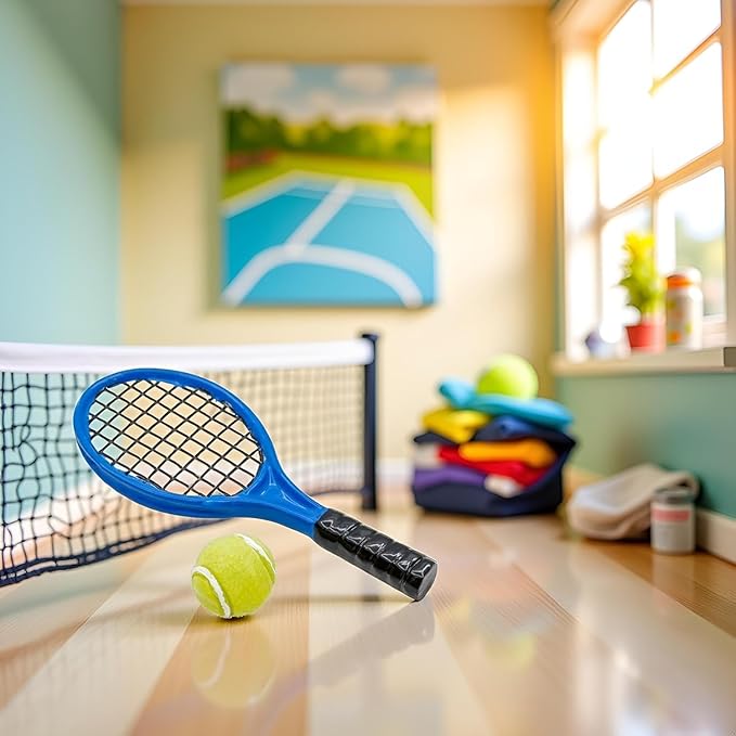 Miniature Tennis Racket Set,1/12 Scale Dollhouse Accessories and Décor，Mini Dollhouse Decoration Accessories for Tennis Decorations and Dollhouse Decor