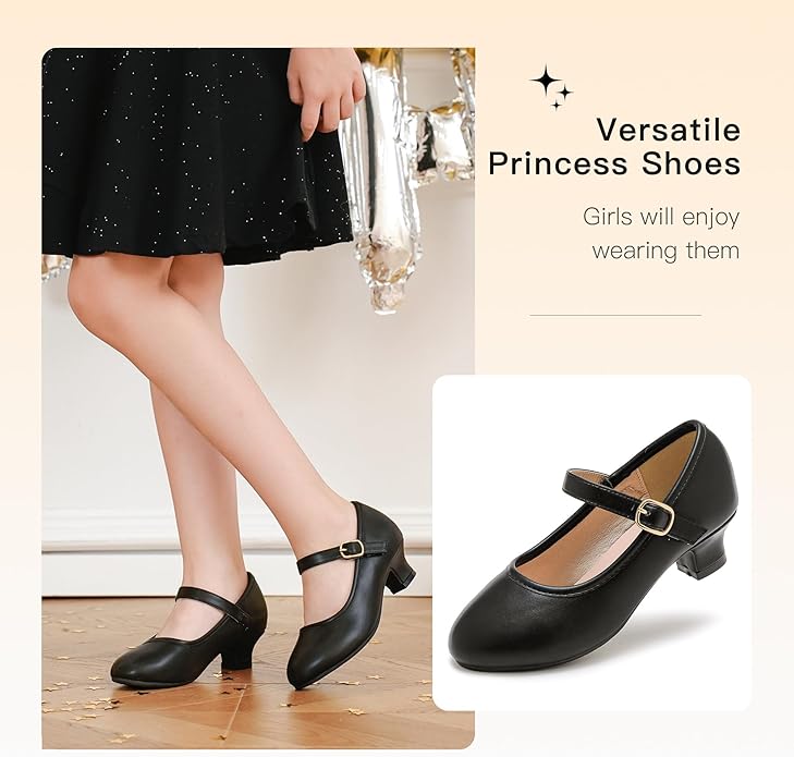 Dufannie Girls Dress Shoes Low Heel Princess Flats Mary Jane Flower Wedding Party Glitter Shoes for Kids Toddler