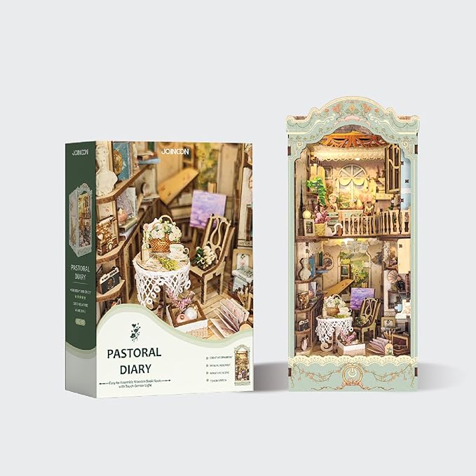 LED Book Nook Kit DIY Miniature Dollhouse Kit 3D Puzzle Wooden Bookends Toy for Teenagers Gift Model Kits Room Decoration - Garden Book Nook - Book Nook Kits for Adults (Pastoral Diary) SQ-09