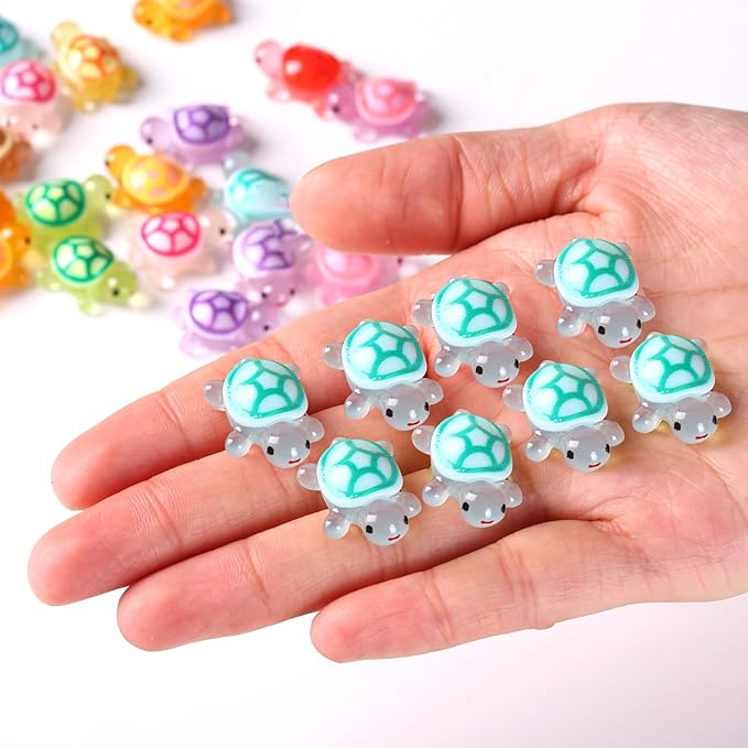 50pcs Luminous Mini Resin Turtles, Resin Animals, Mini Turtles, Marine Craft Decoration, Suitable for Decoration of Gardens, Parties, Miniature Landscapes (Cyan)