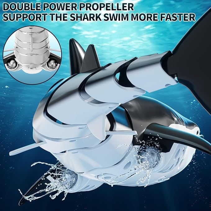 2.4GHz Remote Control Shark Toys for Boys,1:18 Scale High Simulation Shark Toys with Light & Spray, RC Sharks for Pools & Lakes, Toy Shark Boat Gift for 4 5 6 7 8 9 Year Old Kids Boys Girls