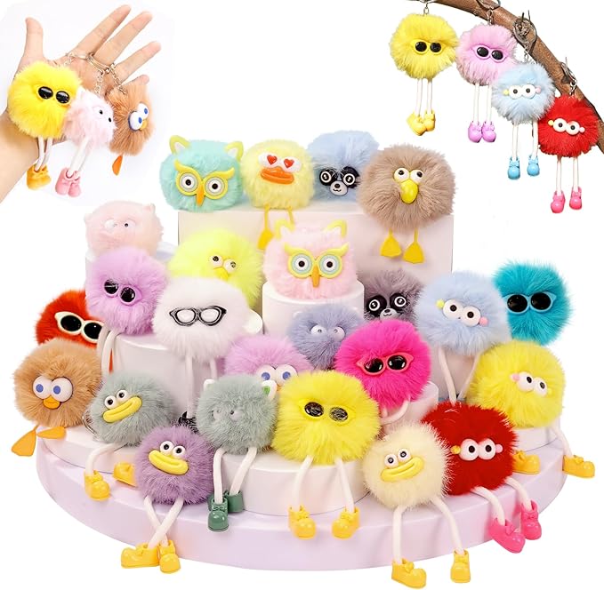 24 PCs Party Favors Keychains - Keychain Valentines for Kids Valentines Day Gifts for Kids Classroom Goodie Bags Pinata Toys Classroom Prizes Elementary Carnival Prizes in Bulk