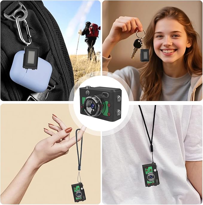 Mini Keychain Camera 64GB, 1080P Mini Retro Photo Video Camera, 120 Minute Battery Life Portable Tiny Digital Cam, Micro Video Camcorder for Travel Students Children, Green