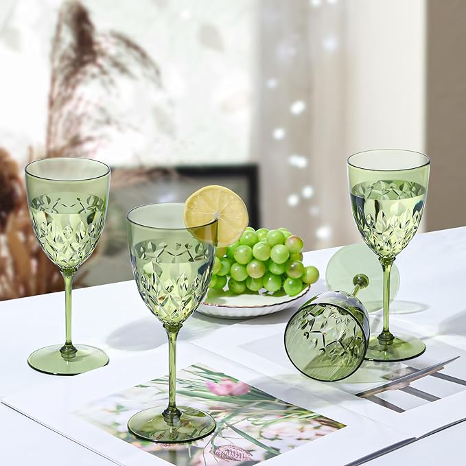 SKLENICE Green Plastic Wine Glasses 7.4oz Plastic Goblet Glasses with Stem Detachable Disposable Crystal Glasses Wedding Glassware Set For Wine Ceremony Anniversary Reception (48, Green)