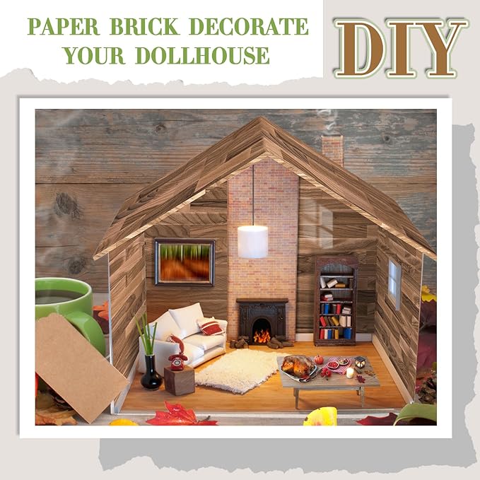 Flutesan 24 Pcs Miniature Dollhouse Wallpaper and Flooring Peel and Stick Mini DIY Self Adhesive Dollhouse Accessories 8.27 x 11.69 Inch (Classic Style)