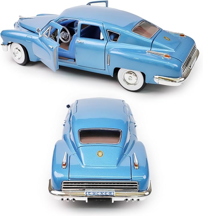 1948 Tucker Torpedo 1:18 Diecast Model Car - Cyclops Headlight, Opening Doors, Steering Linkage | Premium Gift Box, Man Cave Decor | Ages 14+,Blue
