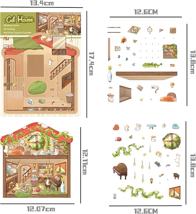 DIY 3D Sticker Scene,6 Sets of Kawaii Miniature Scenic House Stickers,Cozy Room Stickers Therapy Scenes for Adults and Kids Stress Relief Pass The Time and Gifts (Z-1)