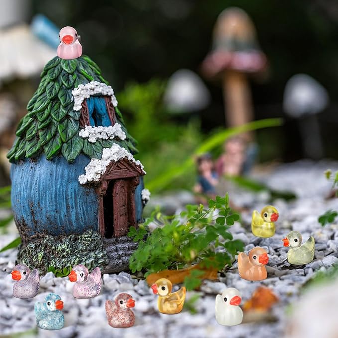 100pcs Mini Resin Ducks,40pcs Luminous Mini Ducks and 60pcs Mini Glitter Duck,Crafts Decorations for Dollhouse,Fairy House Garden,Micro Landscaping