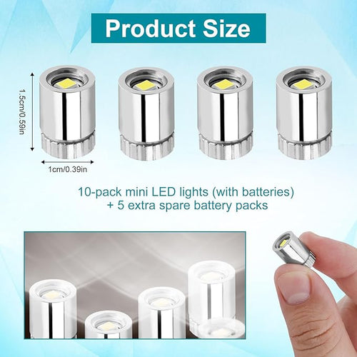 10pcs Micro Led Lights, Battery Powered Tiny Led Lights Small Mini Dollhouse Miniature Light for Paper Lantern Party Decoration Crafts Dollhouse Accessories (White Light)