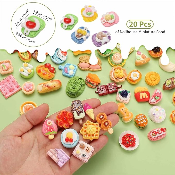 Dollhouse Miniature Food, Cute Mixed Butter Fruit Toast Figures Toys Mini Resin Foods Trinkets for Pretend Play Kitchen Cooking Game & Doll House Decor (Mixing Colors, 20pcs)