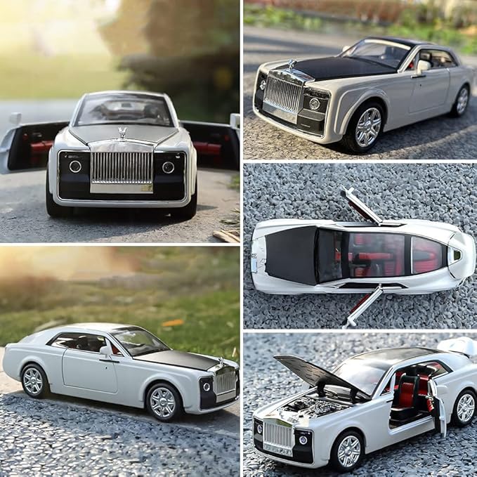 EROCK 1/24 Rolls-Royce Sweptail Toy Car Alloy Diecast Collectible Model Car for Kids Gift, Pull Back Toy Car with Sound and Light, Classic Double Door, Car Logo Can be Folded