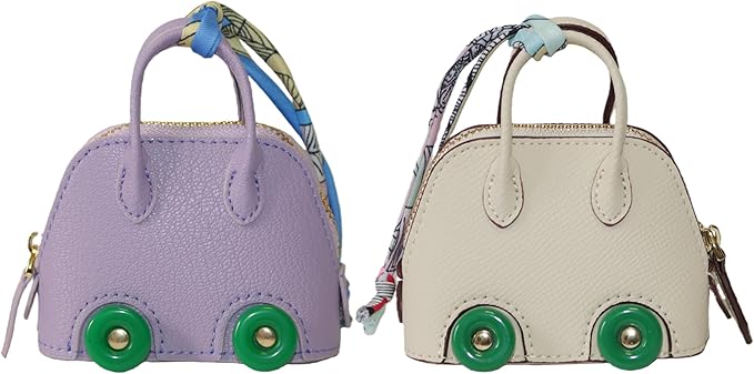 Buyborgood Women's 2 PCS Mini Tote Bag Charms Keychain Pouch Small Coin Purse Wallet, Purple+White