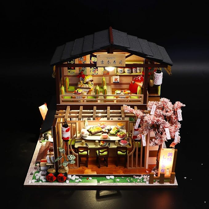 GuDoQi DIY Miniature Dollhouse Kit, Tiny House kit with Furniture, Miniature House Kit 1:24 Scale Japanese Style Shop, Great Handmade Crafts Gift for Birthday Christmas Day