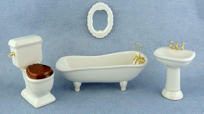 Dollhouse Miniature 1:12 Scale 4 Pc White Porcelain Bath Set #T5226
