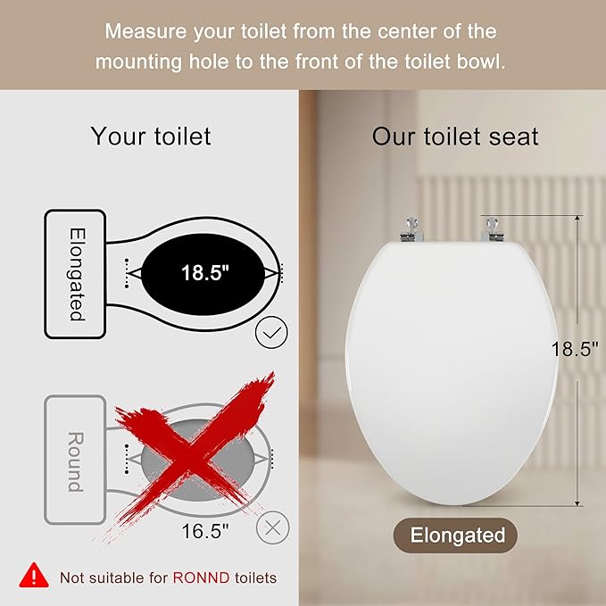 Elongated White Toilet Seat Natural Wood Toilet Seat with Zinc Alloy Hinges, Easy to Install also Easy to Clean, Scratch Resistant by Angol Shiold (Elongated, White)