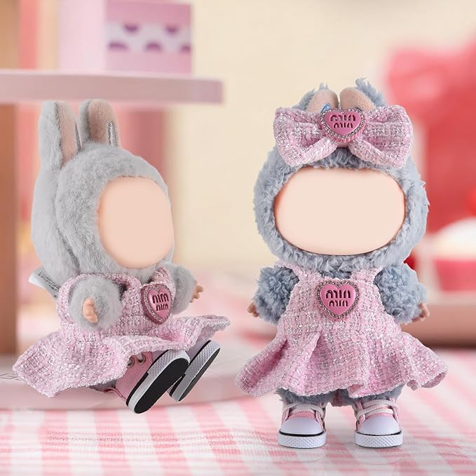 Cute Doll Shoes for Lububu, Premium Doll Shoes for 4-7in Dolls, Compatible with Lububu Doll Clothing & Outfits(Pink Canvas)