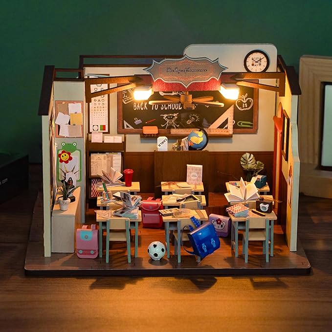 DIY Miniature House Kit, Dollhouse Kit with LED Light, Mini House Building Kits for for Adult to Building, Christmas Home Decorations Gifts for Family and Friends, Classroom