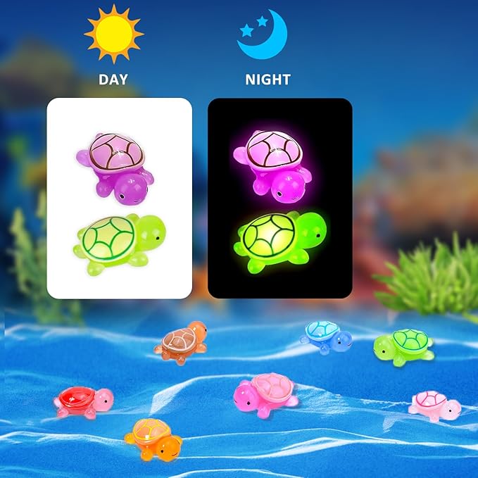 300 Pcs Mini Resin Turtles for Crafts 3 Sizes Luminous Tiny Turtle Small Cute Luminous Figures Miniature Sea Ocean Animal for Fairy Garden Micro Landscaping Decoration