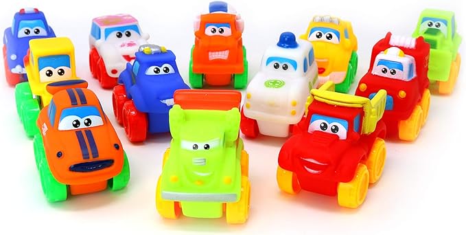 Big Mo's Toys Baby Cars - Soft Rubber Toy Car Set Small Vehicles for Babies and Toddlers - 12 Pieces