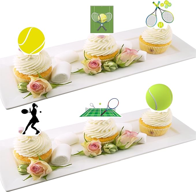 OriniPlay 48 Tennis Cake Cupcake Toppers Sports Themed Party Supplies Decorations Tennis Racket Baby Shower Birthday Party Cake Decor