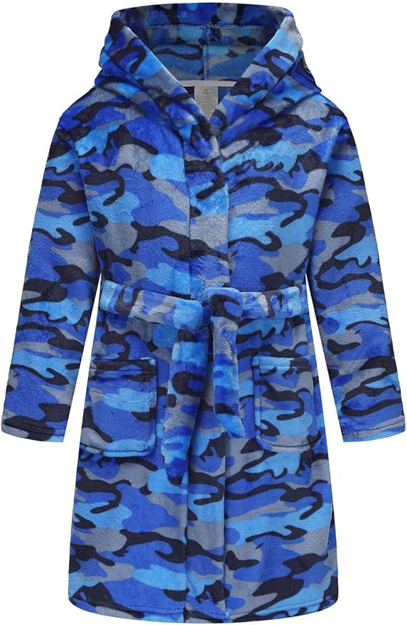 Boys Fleece Robe Hooded Toddler Soft Bathrobe Pajamas Sleepwear for Kids Girls 2-16 Years