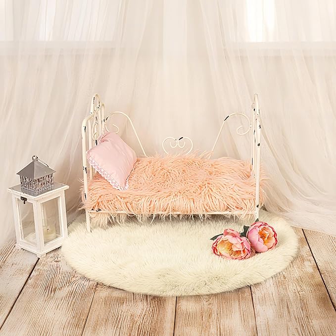 uxcell Dollhouse Miniature Carpet, 1:12 Fluffy Doll House Rugs Prop Small House Accessories for Doll House Furniture Decor Play, Beige Round