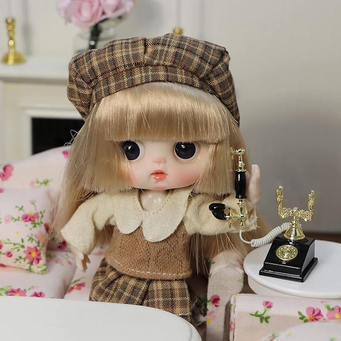 Dollhouse Telephone 1:12 Miniature Vintage Rotary Phone Model Desk Decoration Retro Mini Accessorries for Artificial House Living Room Scene (Black)
