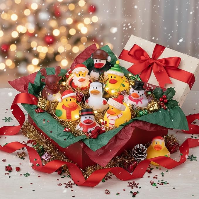Sratte 24 Christmas Rubber Duck Bulk, Mini Santa Rubber Duck Bath Toys Assorted Xmas Party Decorations for Christmas Party Favors Stocking Stuffers Gifts for Coworkers Class (Cute Style)