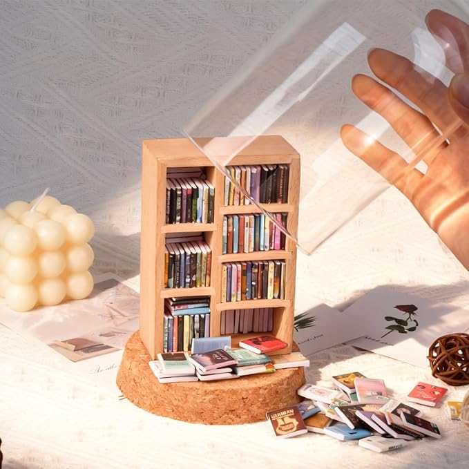 Anxiety Bookshelf, Miniature Bookcase, Mini Bookshelves for Anxiety, Miniature Library, with 200+Tiny Books, Small Bookshelf Creative Ornaments, Stress-Relieving Gifts