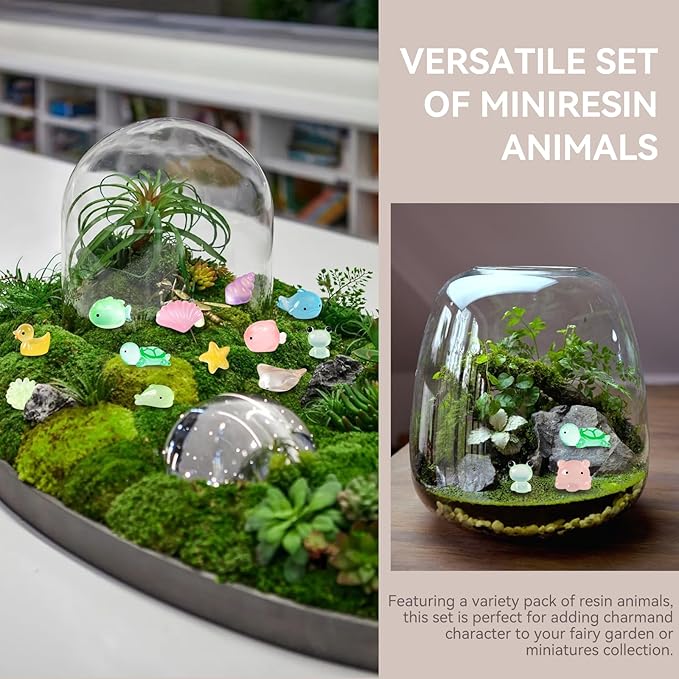 100Pcs Luminous Mini Resin 15 Styles Tiny Animals Sea Animals Figurines Glow in The Dark Miniature Animals for DIY Fish Tank Potted Micro Dollhouse Landscape Aquarium Decorations