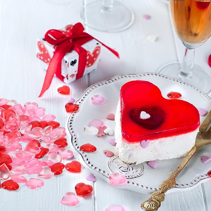 JUNEBRUSHS 120 Pcs Acrylic Red Pink Heart, Valentines Day Decorations Hearts Ornaments Red Pink Heart Shaped Gems Vase Filler for Valentine's Day Wedding Home Table Decor