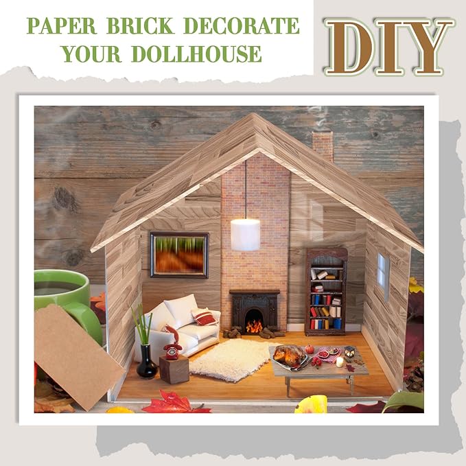 Flutesan 6 Pcs Miniature Dollhouse Wallpaper and Flooring Peel and Stick Mini DIY Self Adhesive Dollhouse Accessories 8.27 x 11.69 Inch (Natural Style)