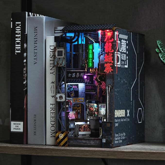 Anavrin Book Nook Kit Kowloon Walled City 2049 DIY 3D Wooden Booknook for Adults, Teens and Book Lovers, Bookshelf Insert Library Decor, Creative Gift for Family, Friends, and Elderly