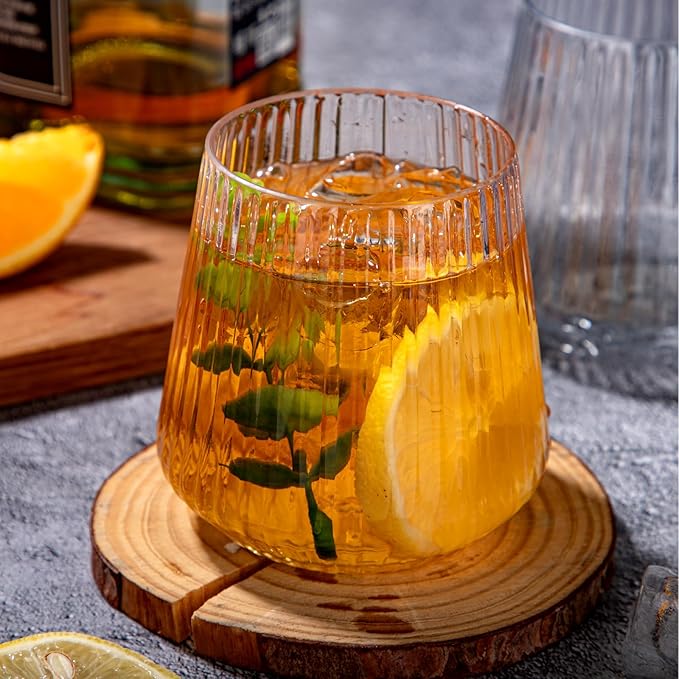 Ciaell 30 Pack Plastic Ribbed Wine Glasses - 14 OZ Thicker Origami Stemless Disposable Wine Champagne Whiskey Unbreakable Cocktail Glass, Reusable Wine Cups for Party Wedding Bar