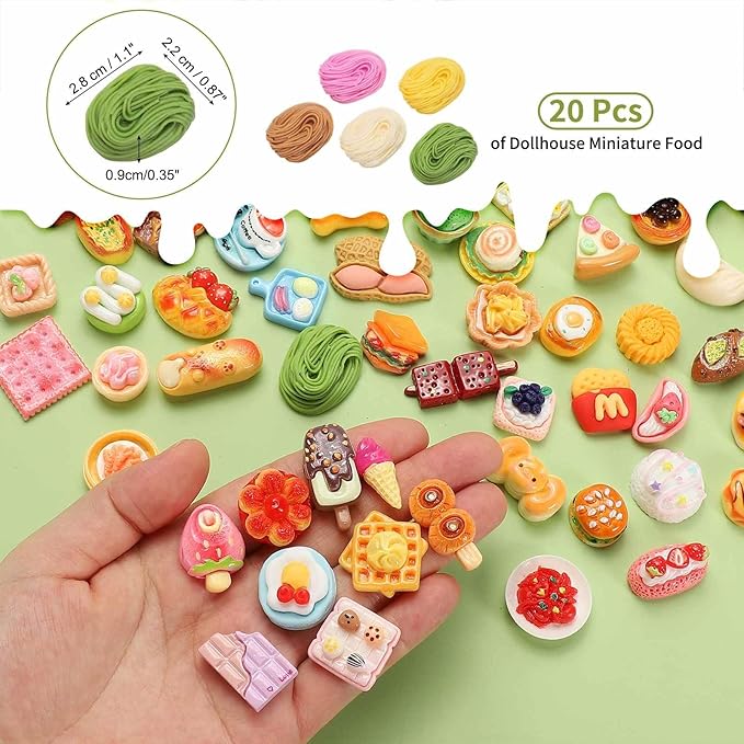 Dollhouse Miniature Food, Cute Mixed Colorful Noodles Figures Toys Mini Resin Foods Trinkets for Pretend Play Kitchen Cooking Game & Doll House Decor (Mixing Colors, 20pcs)